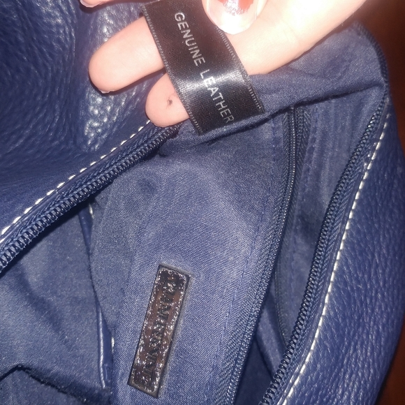 GIANA BERNINI | Navy Blue Peebled Leather Crossbody Bag Purse - Picture 6 of 8